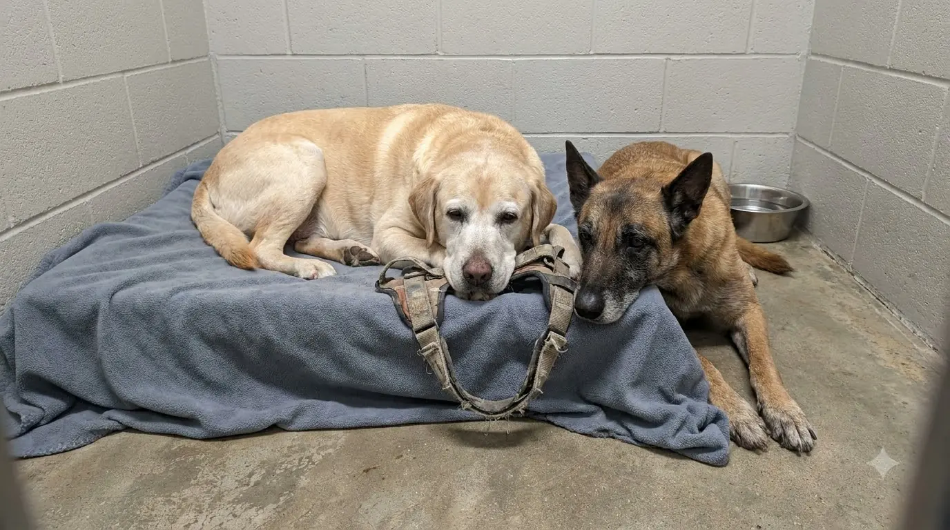 Bear Keeps Carrying Their Old Working Harness to the Partner Who Is Too Sick to Work Beside Him Anymore