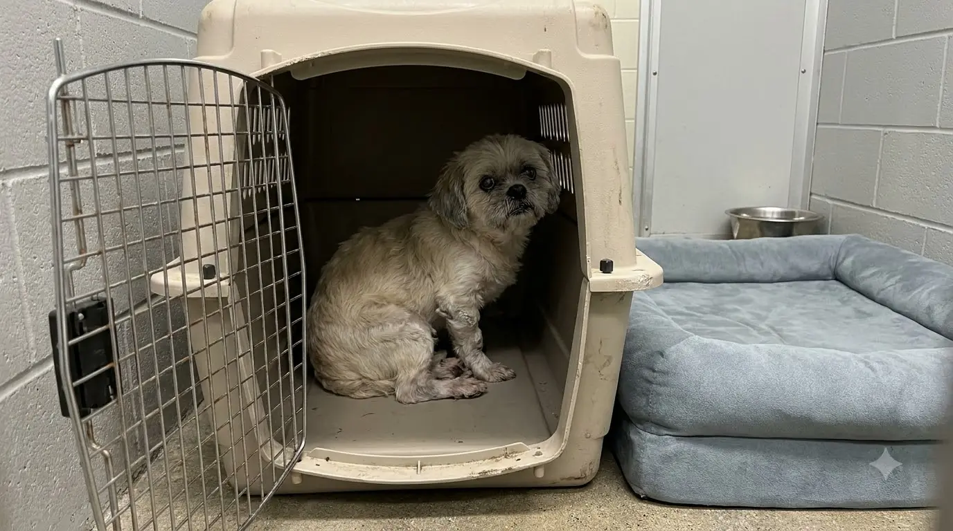 Teddy Has a Soft Bed Now, but He Keeps Crawling Back Into the Crate That Hurt His Body
