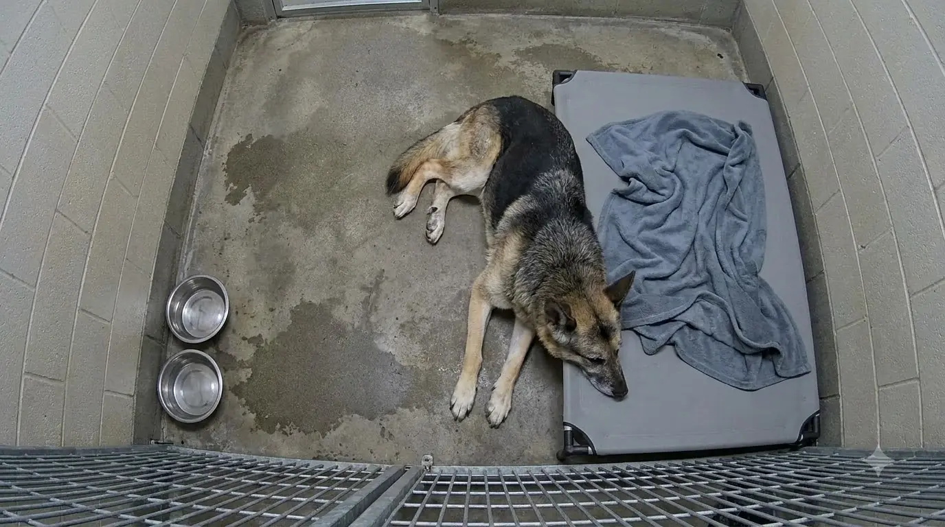 Archie Keeps Sliding Off His Bed, but His Front Legs Still Pull Him Back Toward It