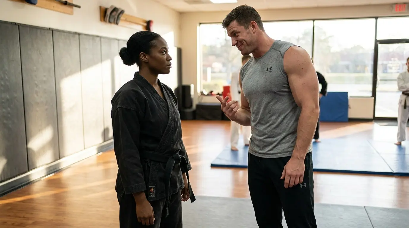 A GIANT MAN MOCKED THE SMALLEST BLACK BELT IN THE GYM — THEN SHE TOOK ONE STEP BACK AND LET HIM CHOOSE WHAT HAPPENED NEXT