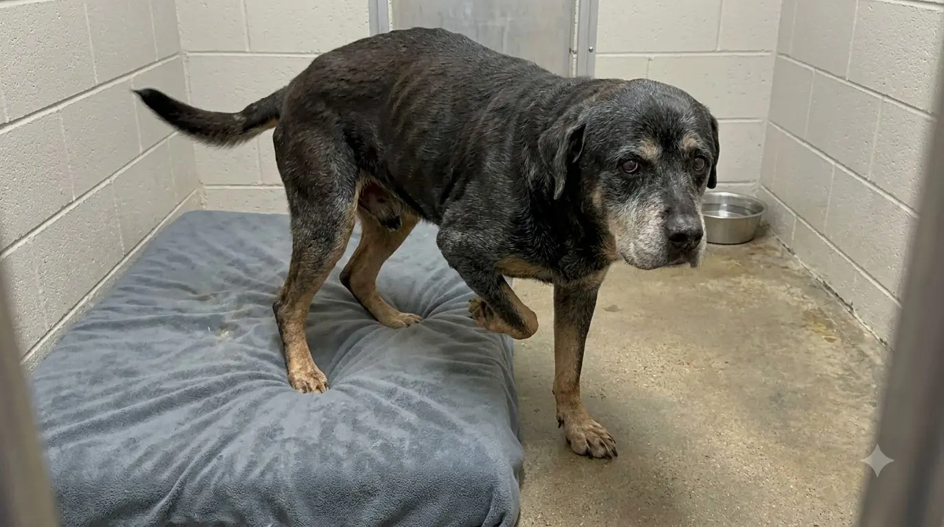 Roscoe’s Body Can Barely Hold Him Up, but He Still Tries to Stand Every Time His Kennel Opens