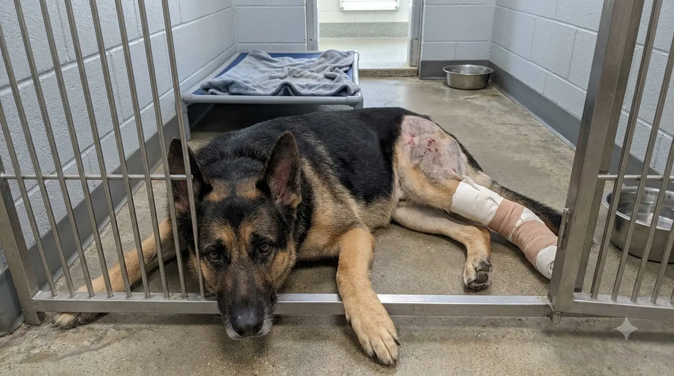 Diesel’s Injured Leg Has to Stay in a Splint, but He Still Drags Himself to Anyone Who Stops