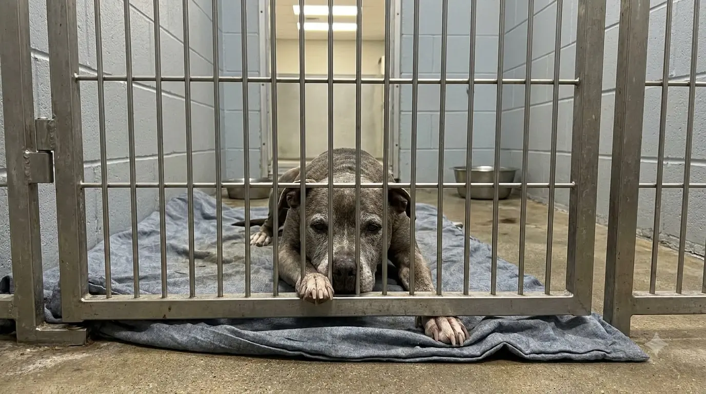 Harley Can Barely Breathe, but He Still Pulls His Bed Toward the Kennel Door When Someone Stops