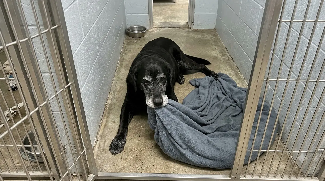 Murphy Can Barely Stay on His Feet, but Every Night He Drags His Bed to the Kennel Gate