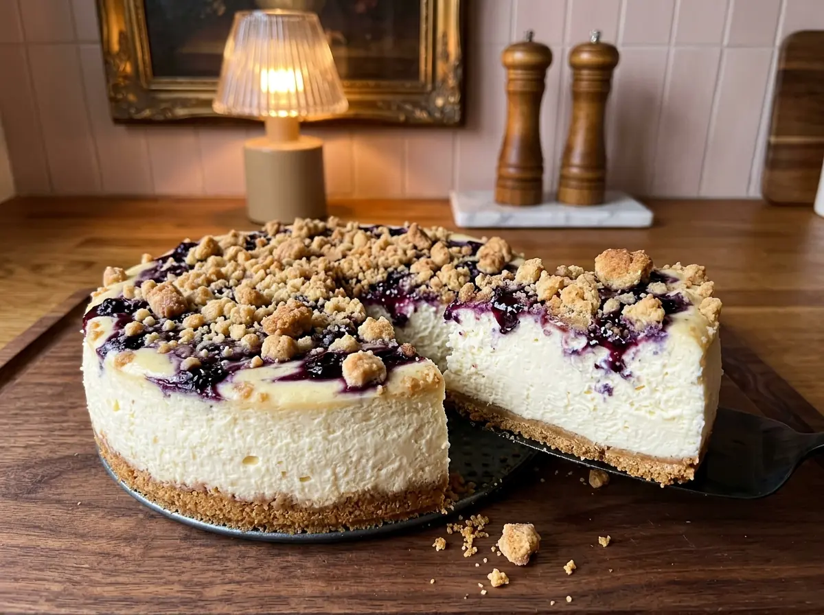 Blueberry Muffin Cheesecake – Creamy, Buttery & Loaded with Blueberry Crumble