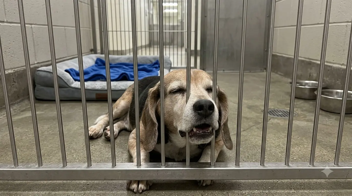 Benny Has Started Sleeping With His Mouth Around the Same Kennel Bar
