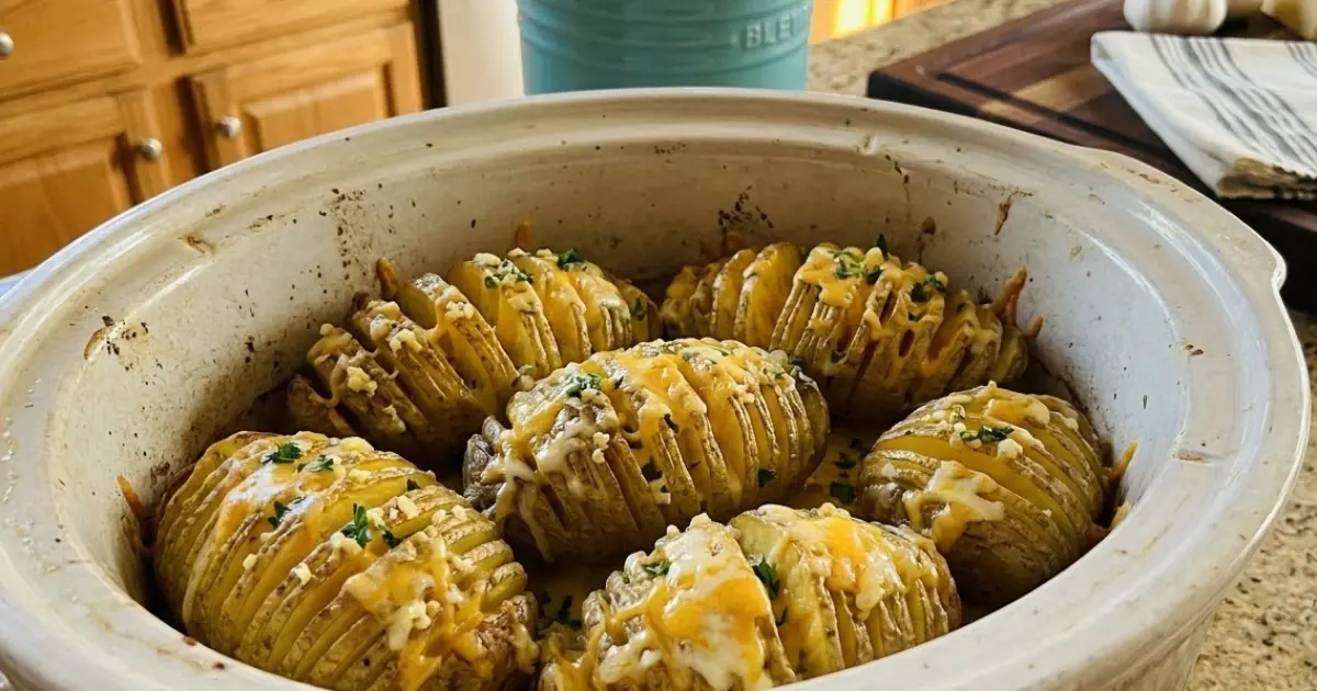 Slow Cooker Cheesy Garlic Hasselback Potatoes – Buttery, Tender & Extra Cheesy