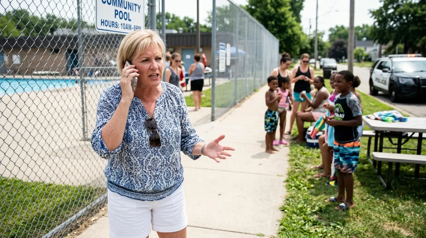 Karen Calls 911 Demanding Removal of “Outsiders” Black Child Banned from Public Pool
