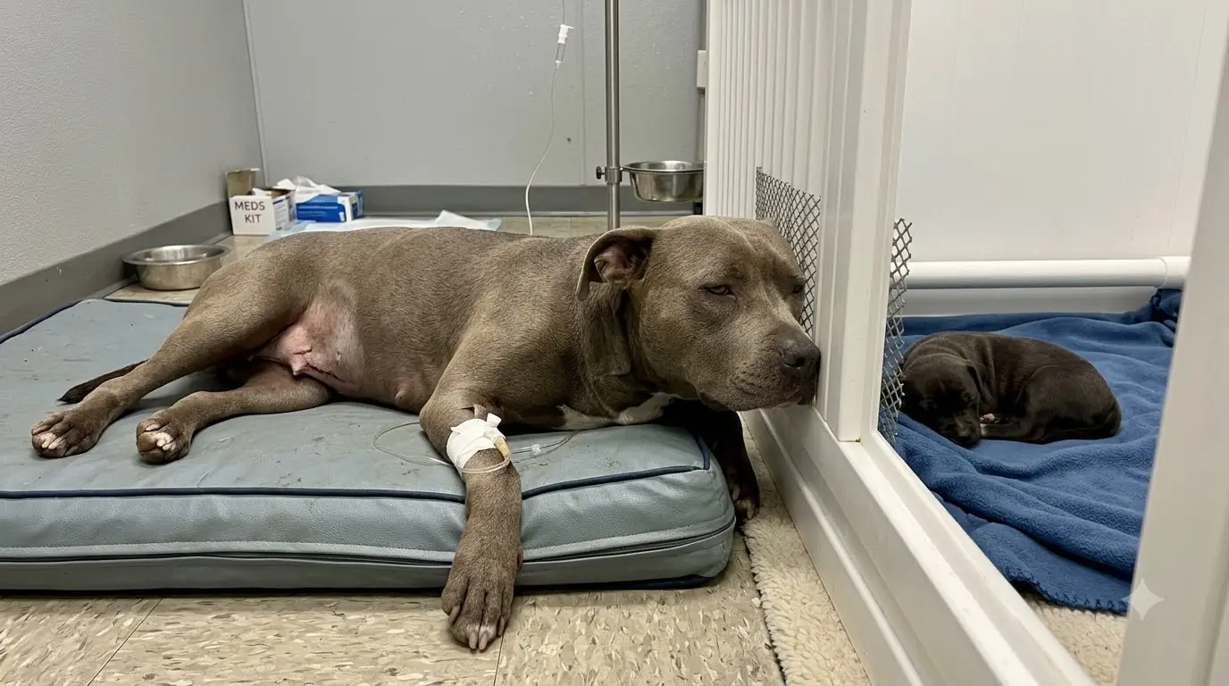 Molly Is Still Weak From Surgery, but She Keeps Leaving Her Bed Whenever Her Only Puppy Moves Away
