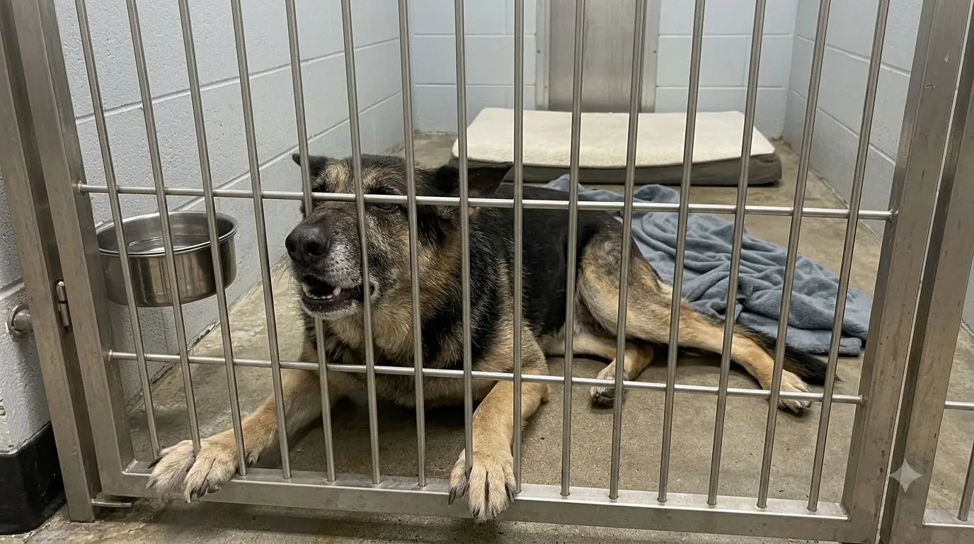 Duke Keeps Dragging Himself Away From His Bed to Sleep With His Face Against the Kennel Gate—But Nobody Knows Why
