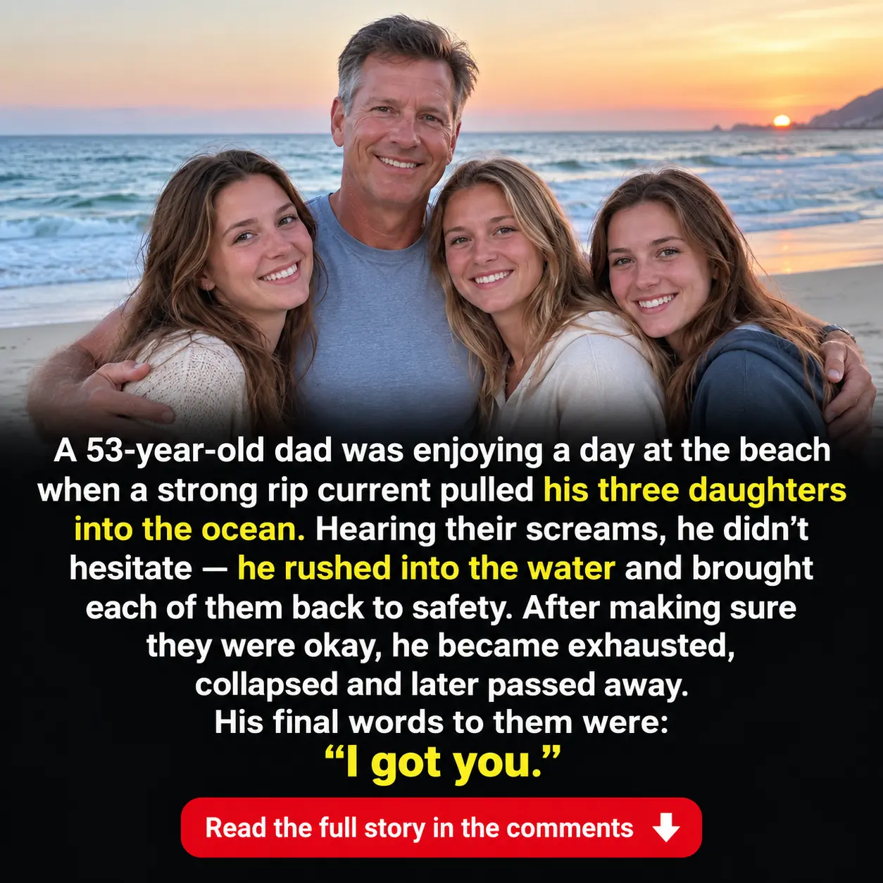 A Father Rushed Into a Rip Current to Save His Three Daughters — His Final Words Were: “I Got You”