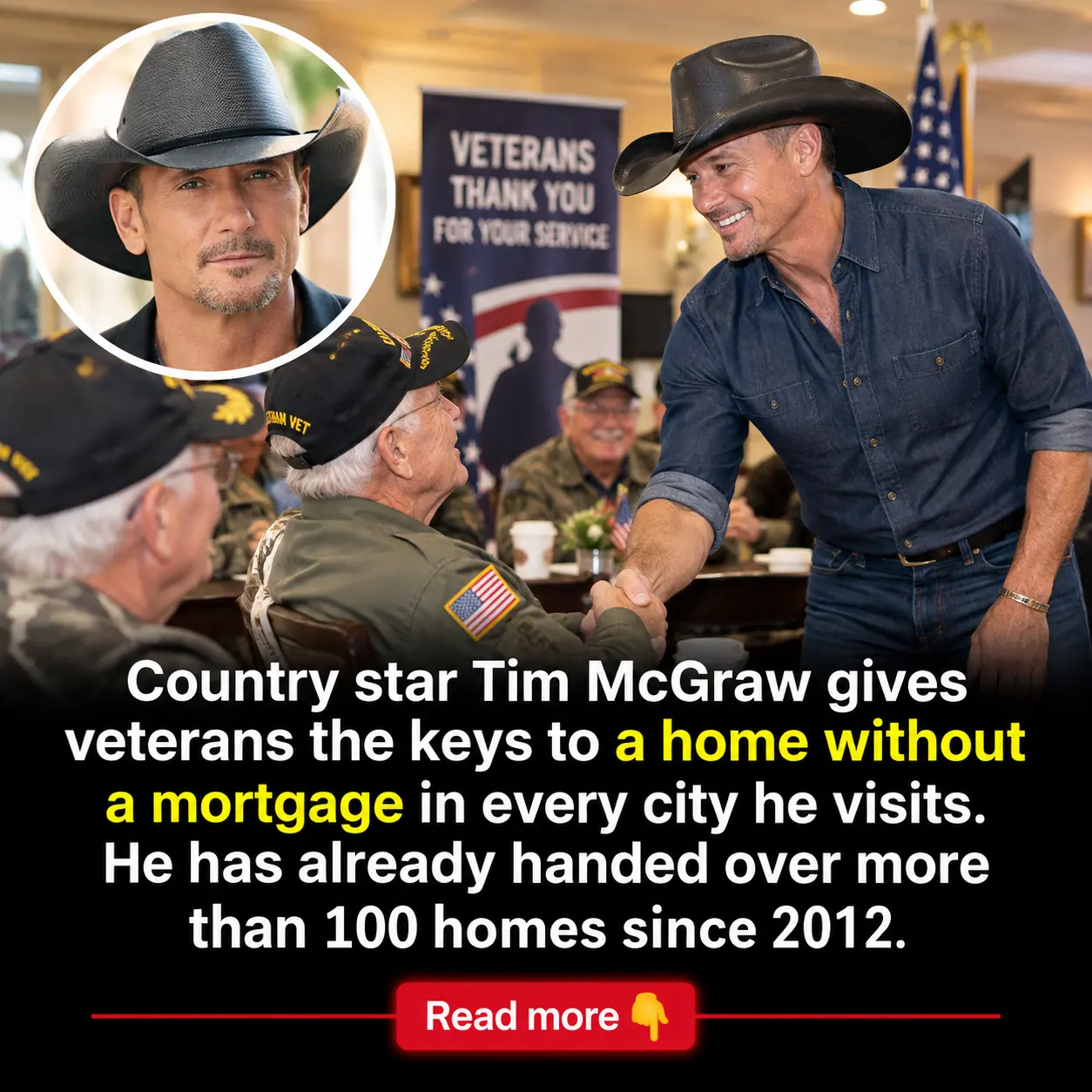 Tim McGraw Helped Give More Than 100 Veterans and Military Families Mortgage-Free Homes