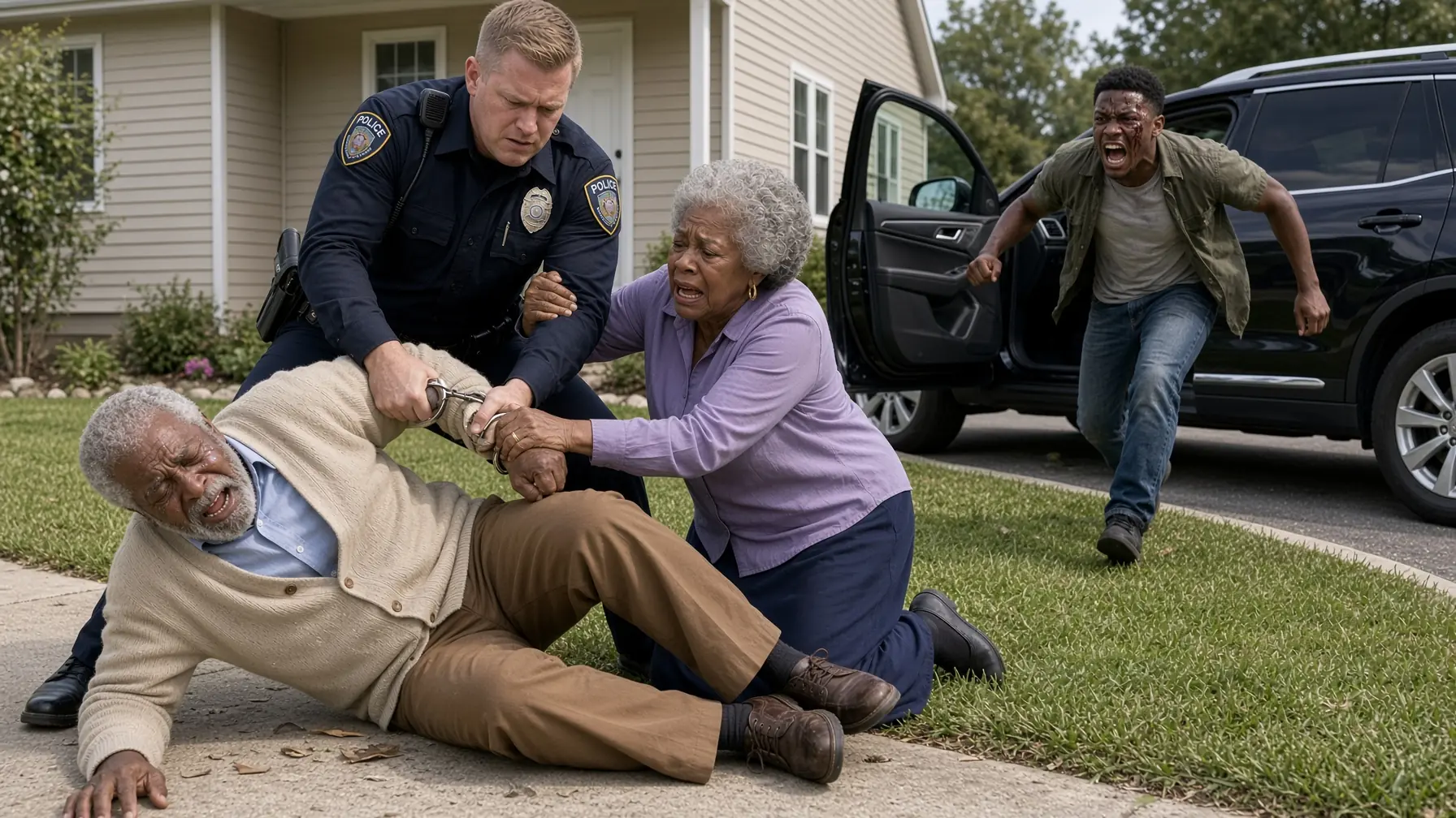 OFFICER SLAMMED A 74-YEAR-OLD BLACK MAN OUTSIDE HIS OWN HOME — THEN A BLACK SUV STOPPED AT THE CURB