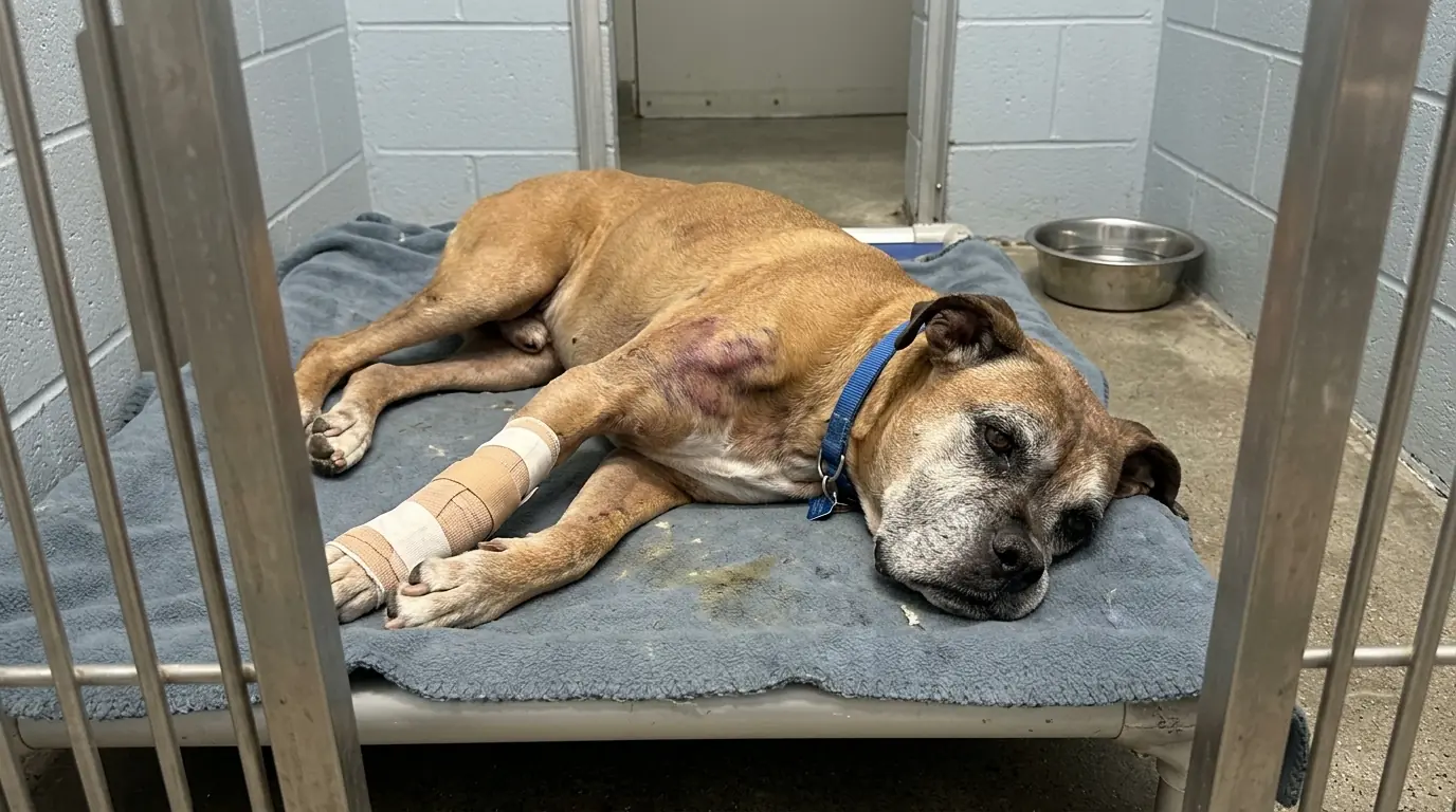 Rufus Can’t Lift His Head Anymore — But His Tail Still Moves When Someone Stops at His Kennel