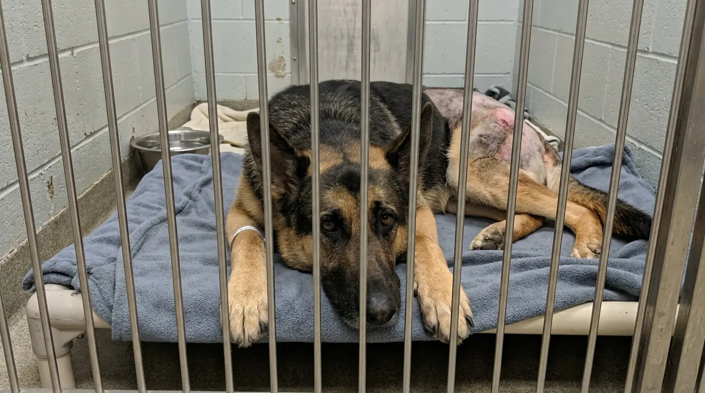 Atlas Keeps Trying to Crawl Toward the Kennel Door Even Though His Broken Pelvis Won’t Let Him Get There