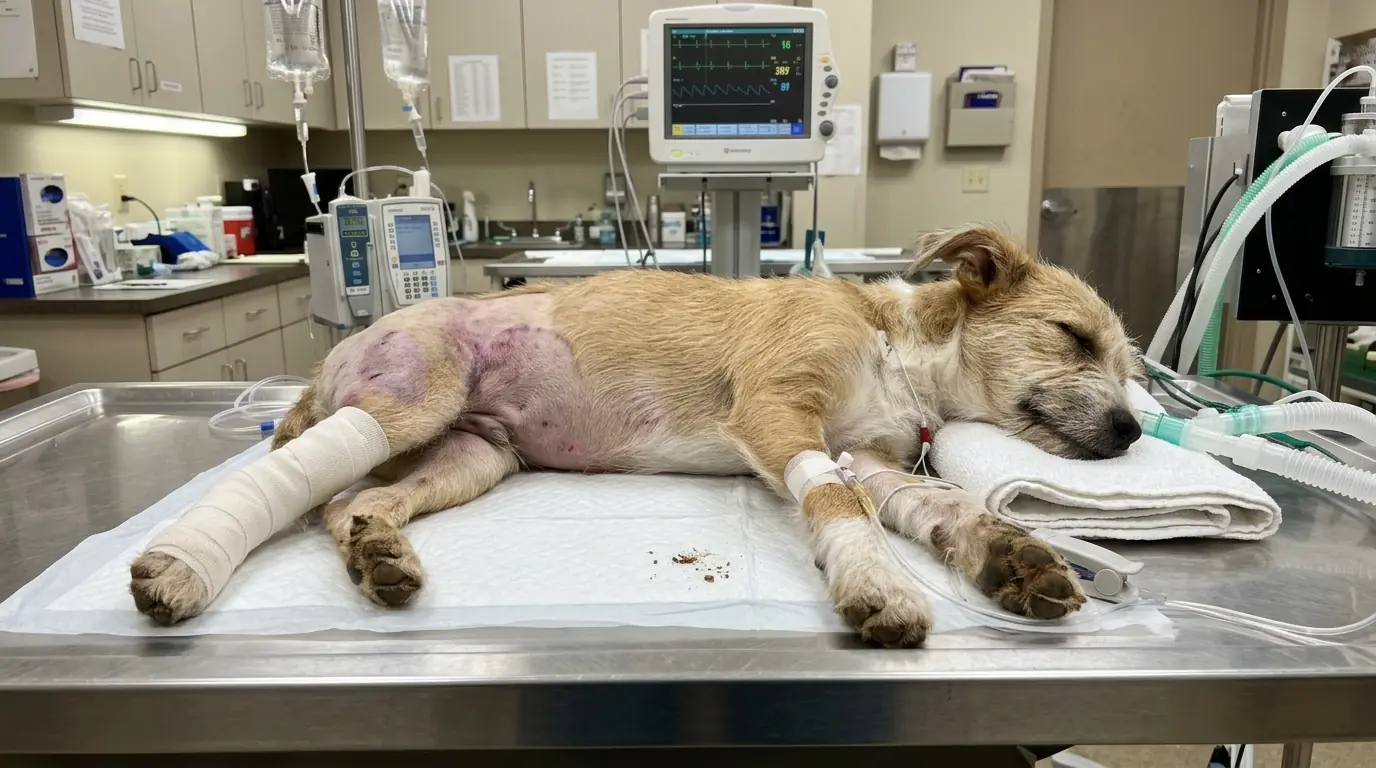 The Puppy in the Drainage Ditch Couldn't Stand—Hours Later, He Was on an Operating Table