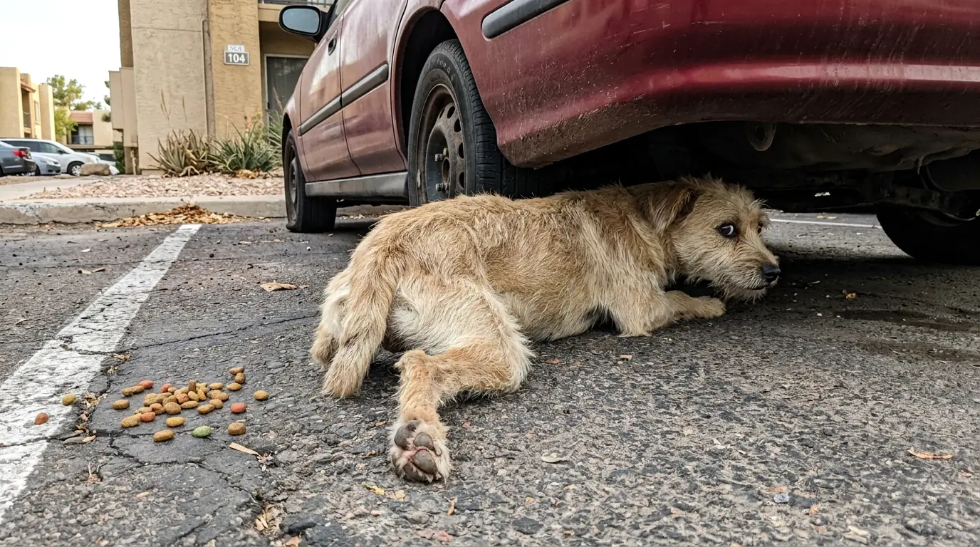 Milo Keeps Crawling Back Under the Same Broken Car—Even When Food Brings Him Out