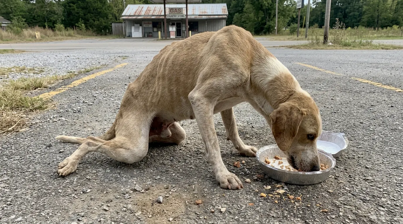 Ruby Tries to Eat Standing Up—But Her Back Legs Keep Giving Out