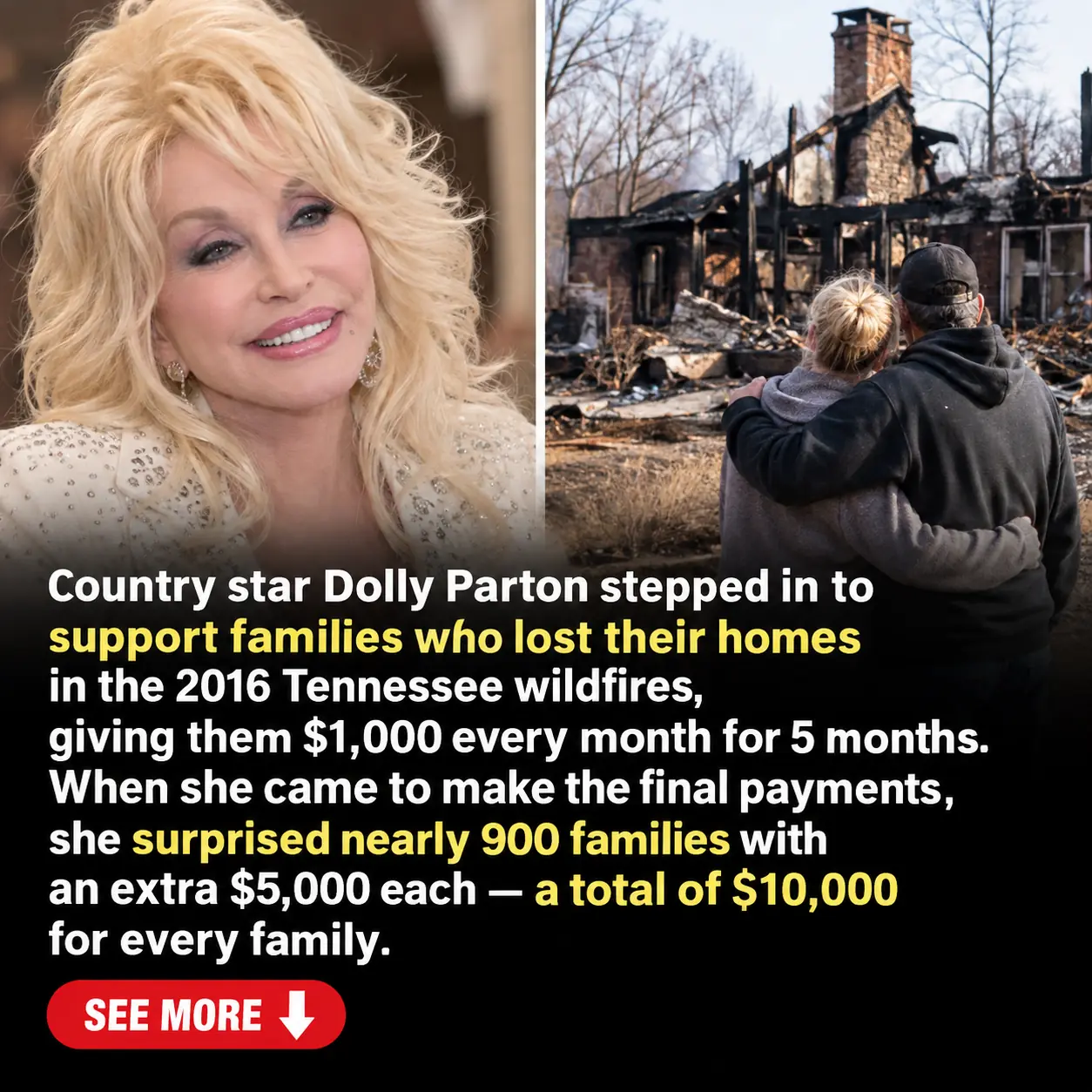Dolly Parton Gave Nearly 900 Wildfire-Affected Families $10,000 Each to Help Them Rebuild Their Lives