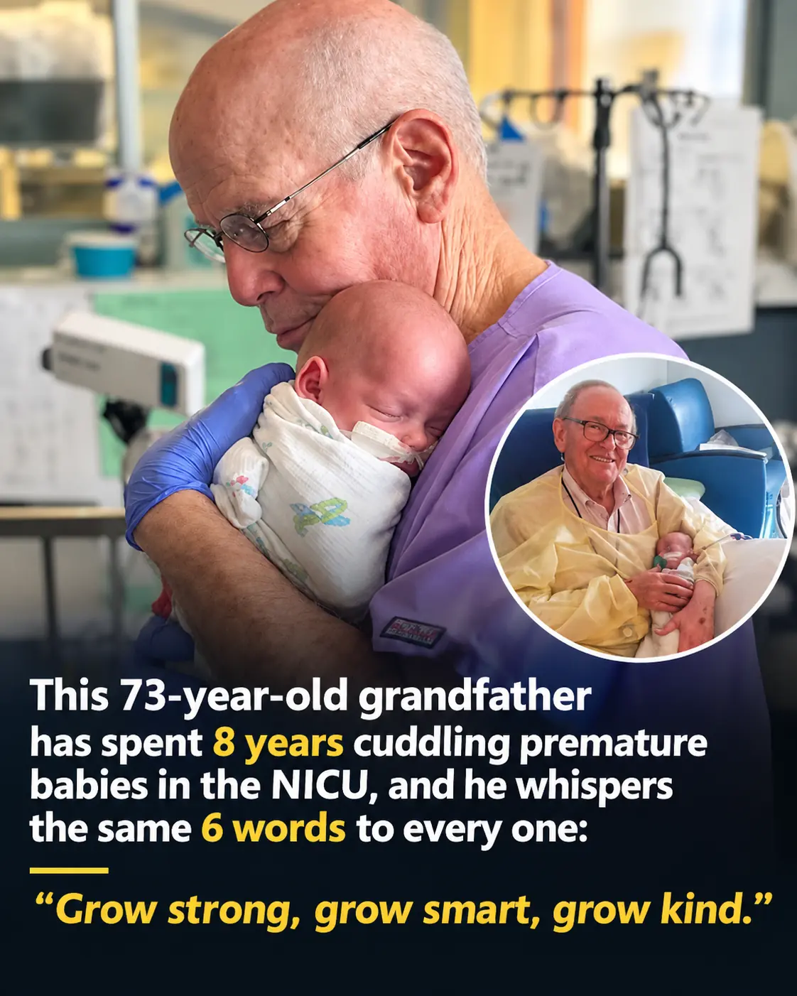 73-Year-Old NICU Volunteer Cuddles Tiny Babies and Whispers Six Words of Hope