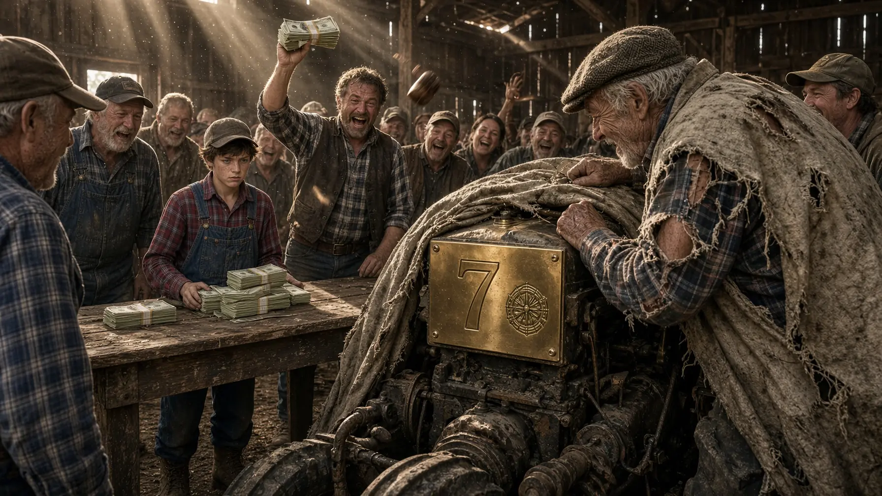 A FARM BOY SPENT EVERY DOLLAR ON A BARN EVERYONE CALLED WORTHLESS — ONE COVERED TRACTOR SILENCED THE AUCTION CROWD