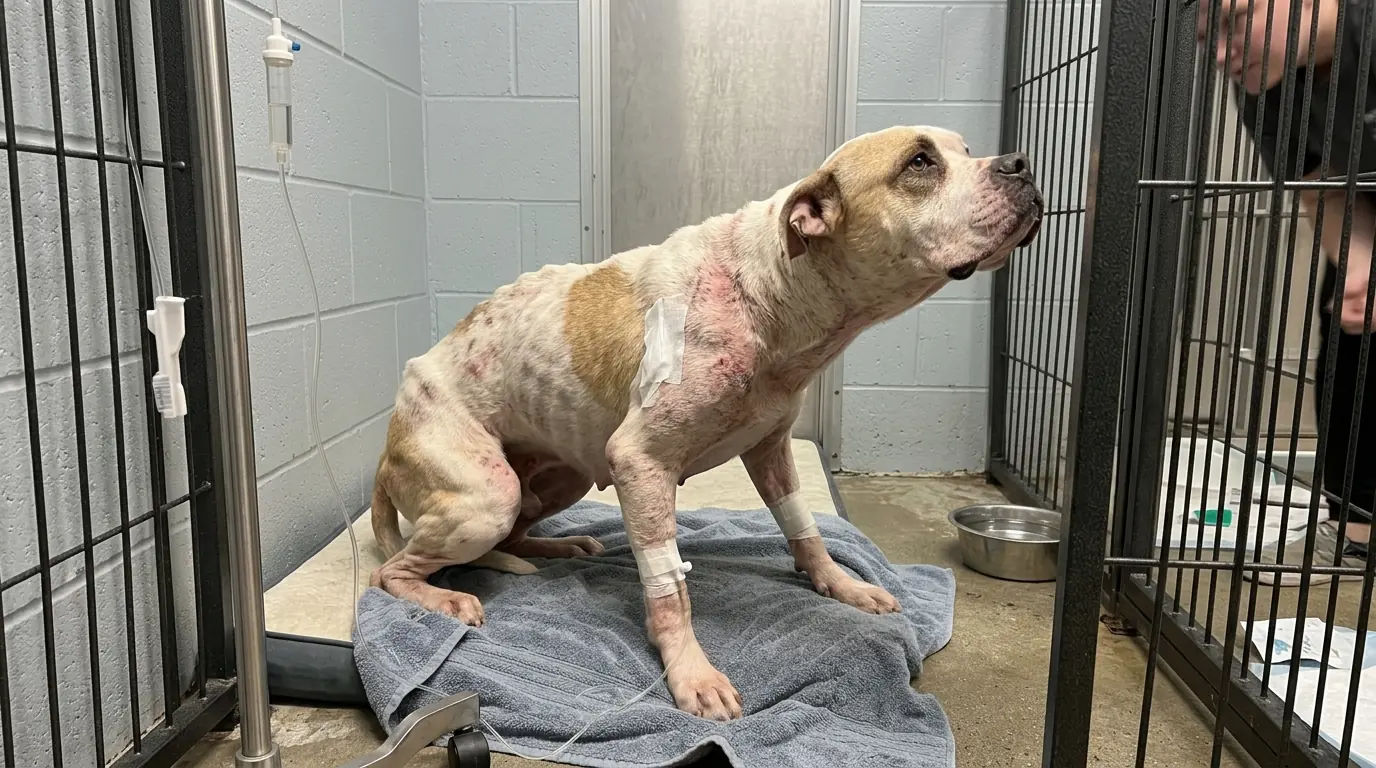 Sadie’s Body Is Covered in Wounds, but She Still Tries to Stand Whenever Someone Passes Her Kennel