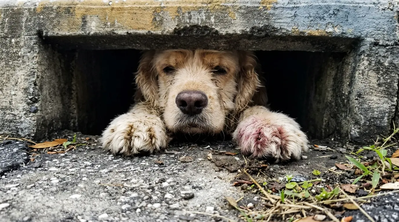 Daisy Keeps Dragging Her Swollen Leg Back Into the Same Storm Drain—And Passing Cars Make Her Crawl Even Deeper