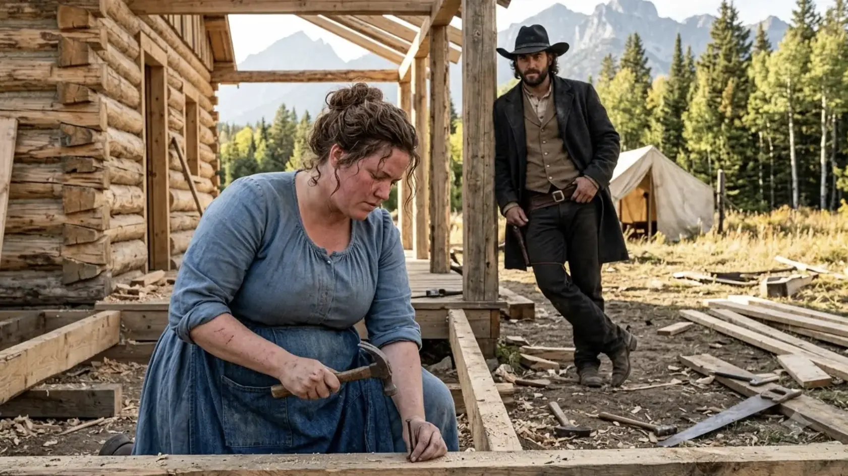 A Pregnant Woman Built a Montana Cabin Alone While the Town Waited for Her to Fail — Then a Wealthy Cowboy Found the Deed Hidden in Her Mother’s Tin Box