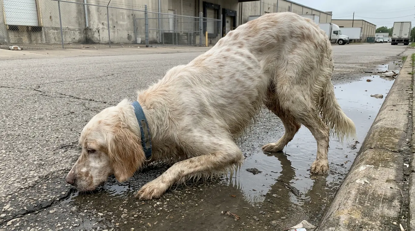 Archie Returns to the Same Roadside Puddle Every Morning—Now He’s Too Weak to Stay Standing While He Drinks