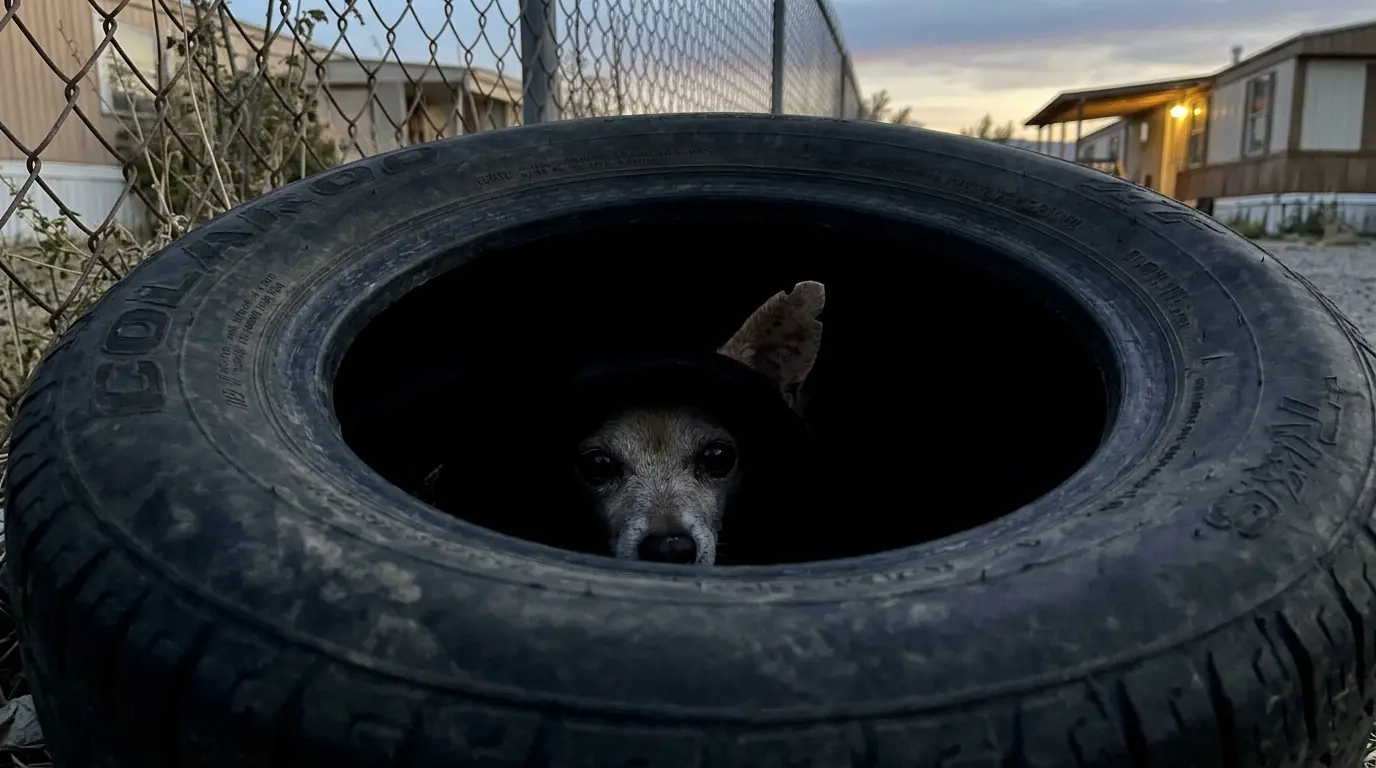 Taco Is Small Enough to Disappear Inside an Old Tire—And Every Approaching Car Sends Him Back Into Hiding