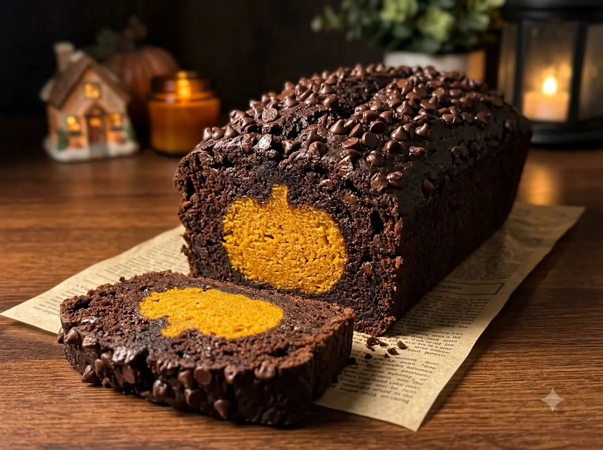 Double Chocolate Pumpkin Bread with a Hidden Pumpkin Center