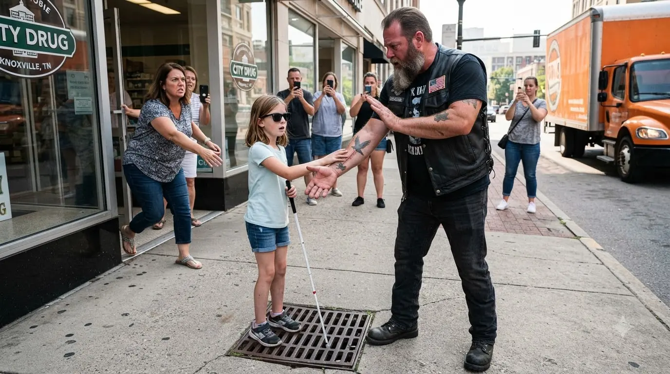 A Biker Grabbed a Blind Girl’s Cane in Front of a Crowd — Then One Question Exposed the Secret Behind His Tattoo