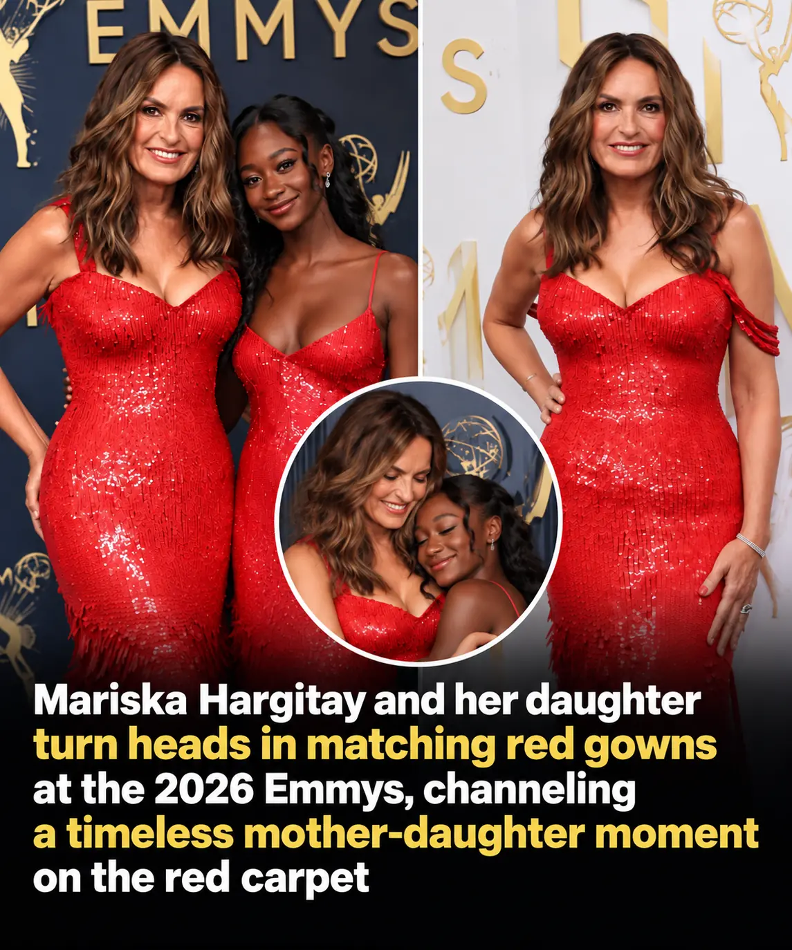 Mariska Hargitay and Daughter Amaya Shine in Matching Red Gowns at the 2026 Emmys, Honoring Jayne Mansfield