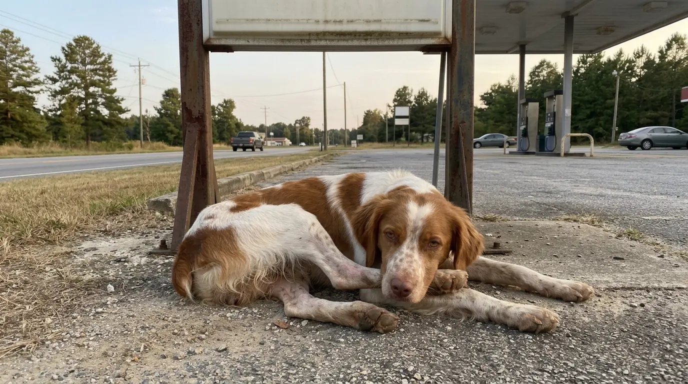 Rusty Keeps Returning to the Same Gas Station Sign—His Swollen Back Leg Barely Carries Him There Anymore
