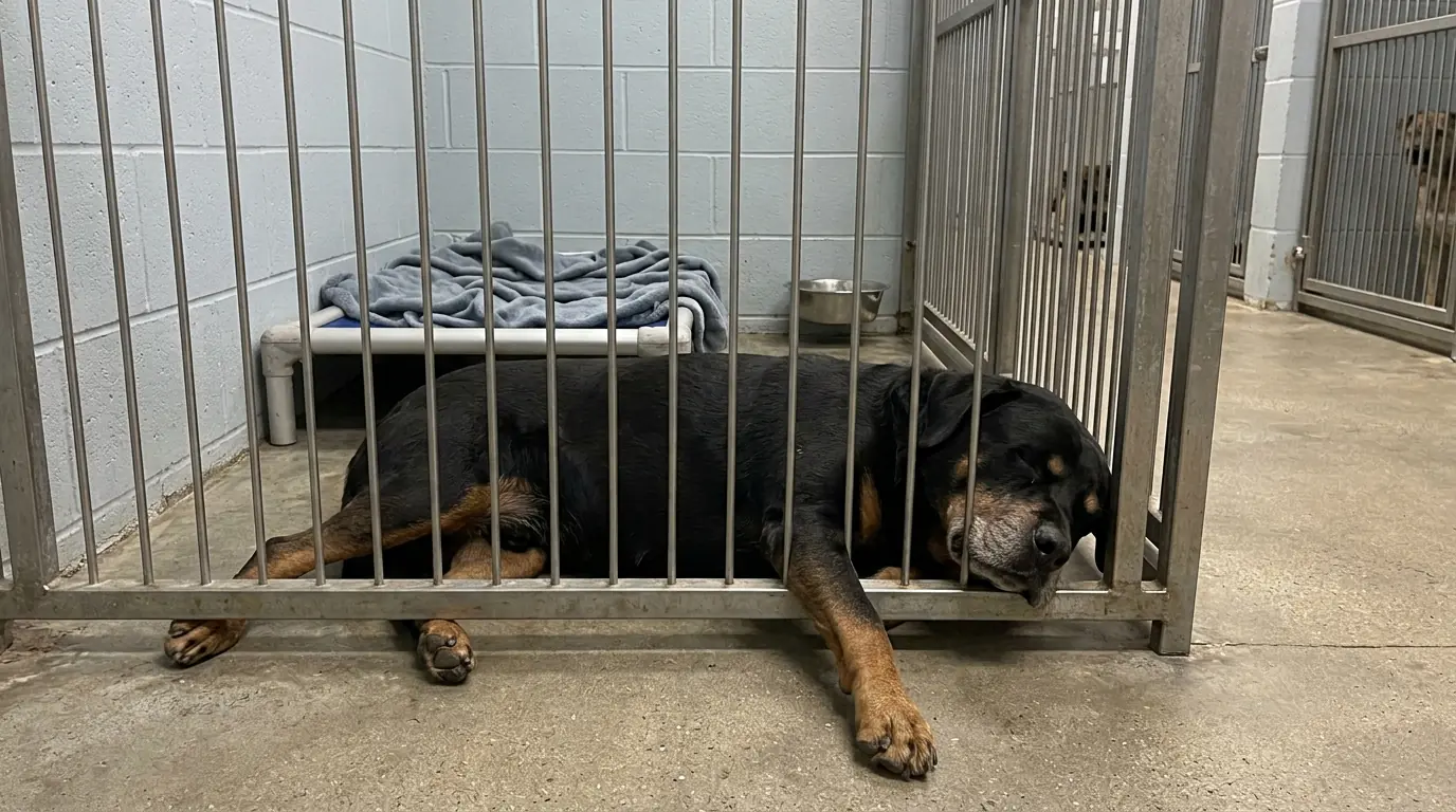 Roscoe Has a Euthanasia Deadline — Now He Sleeps Beside the Kennel Door With One Paw Through the Bars