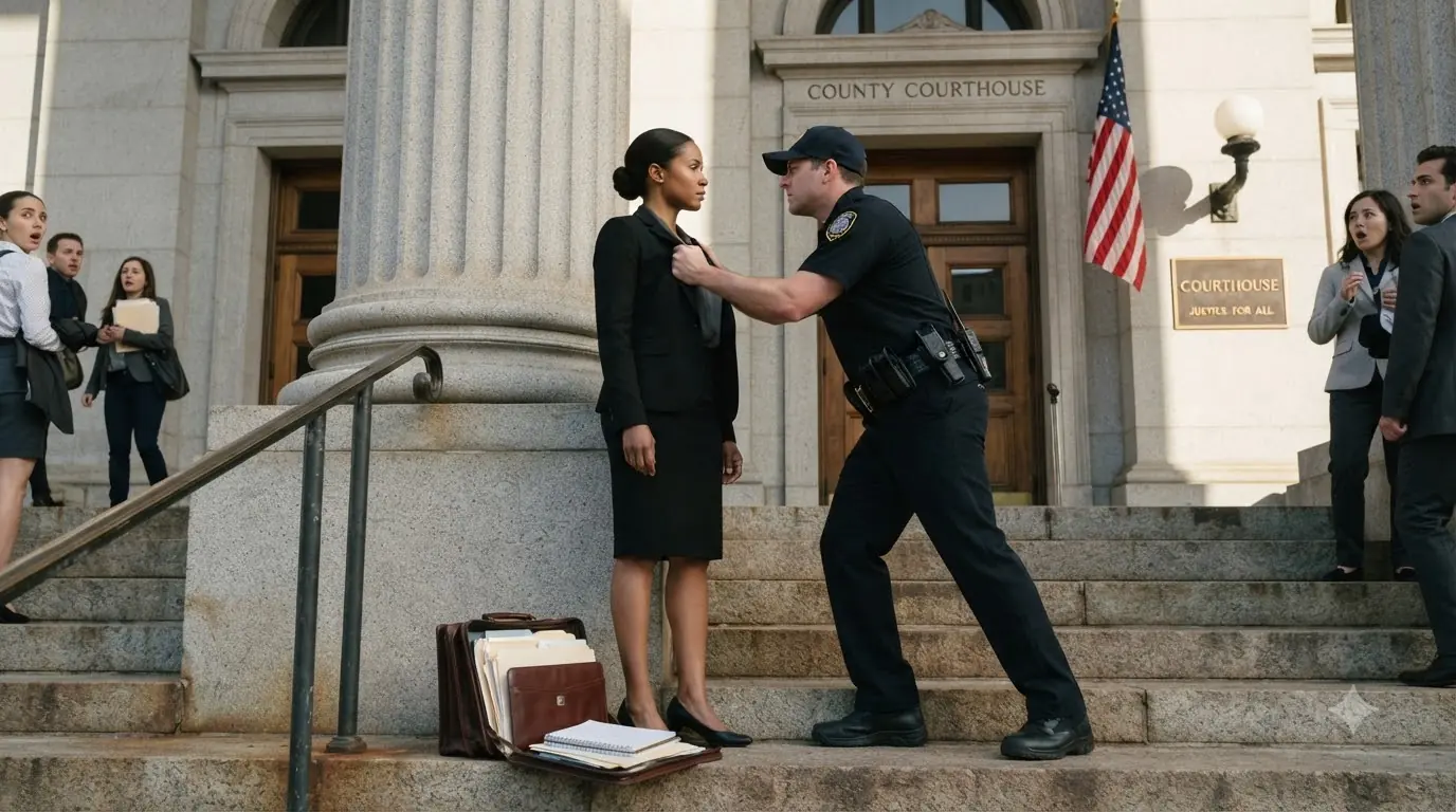 Officer Shoved a Woman Outside Court — Seconds Later, Everyone Rose When She Took the Judge’s Seat
