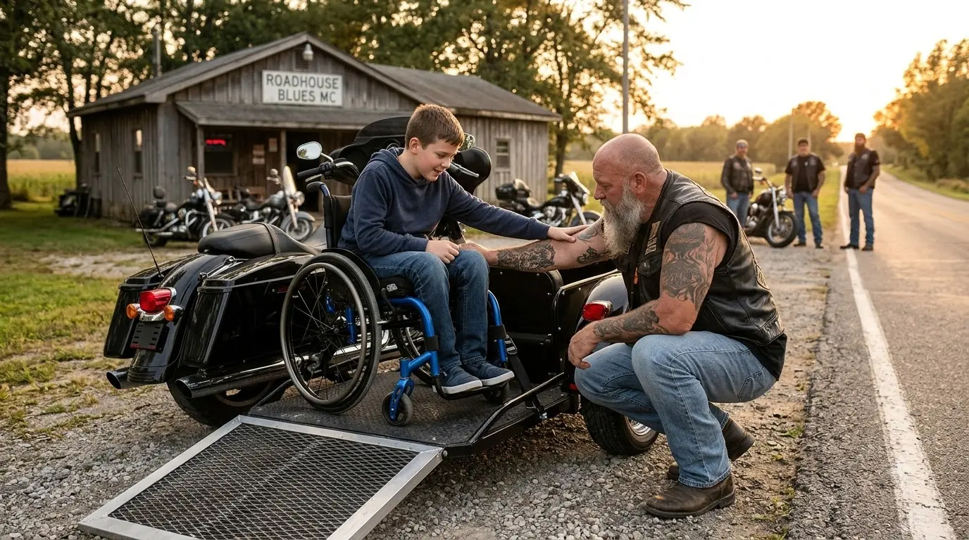 A Biker Club Built a Wheelchair-Ready Sidecar for a Paralyzed Boy — Then the Viral Video Revealed Who Was Watching Across the Road