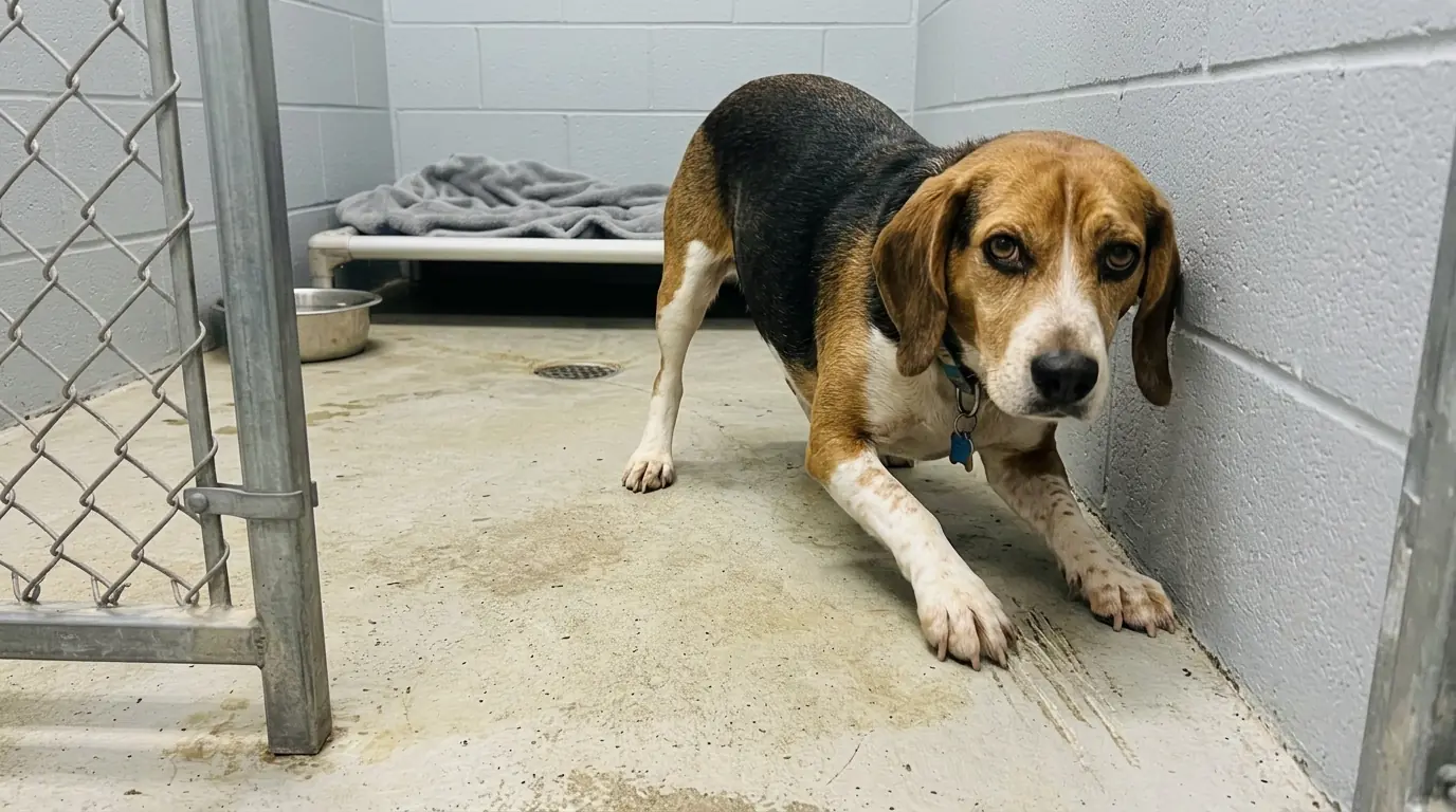 Tucker Keeps Digging at a Concrete Floor Whenever the Shelter Gets Loud—Then Presses Himself Into the Spot He Couldn’t Escape Through
