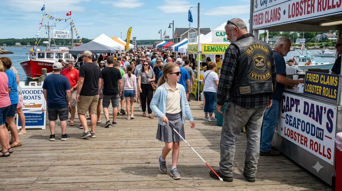 The Blind Girl Apologized to the Scariest Biker on the Pier — Then He Saw the Lighthouse Pendant Around Her Neck