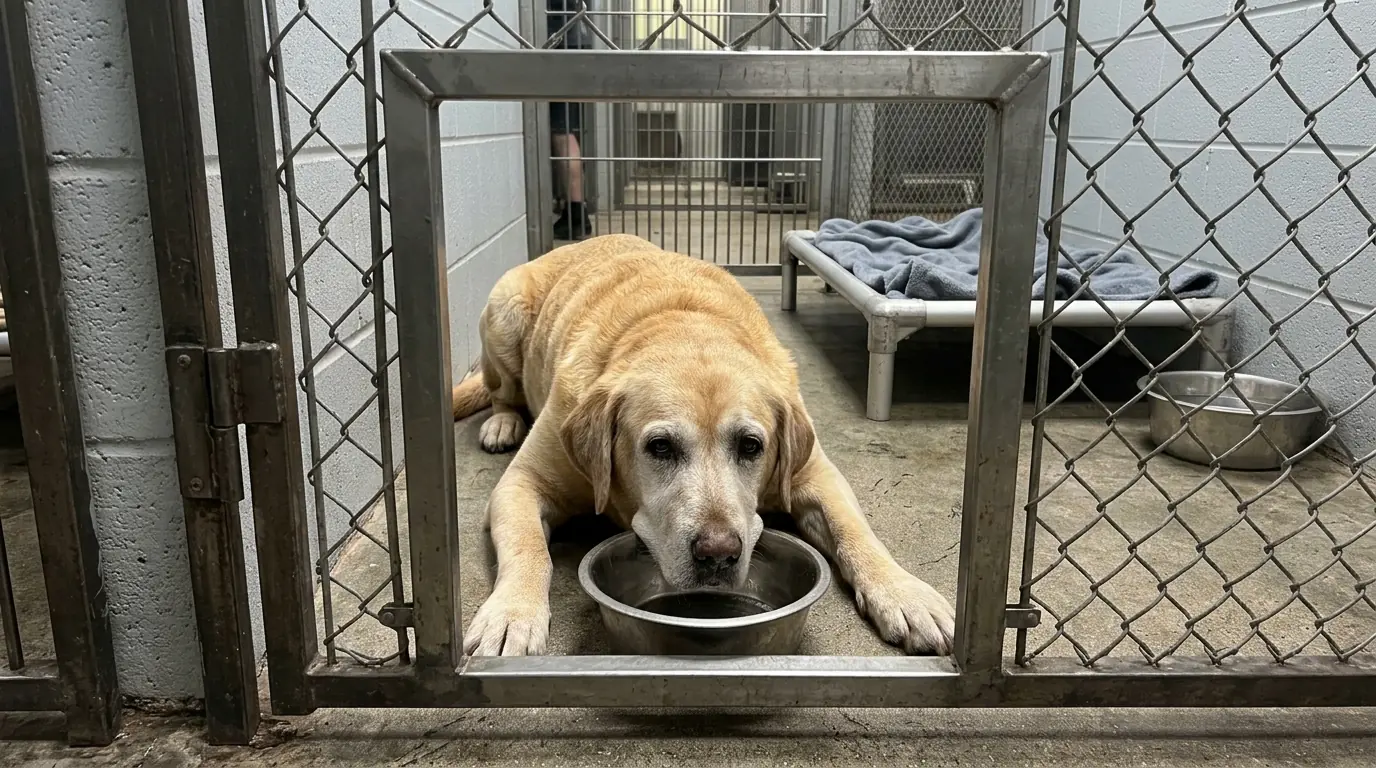 Buddy Is Running Out of Time — After Every Meal, He Carries His Empty Bowl to the Kennel Door
