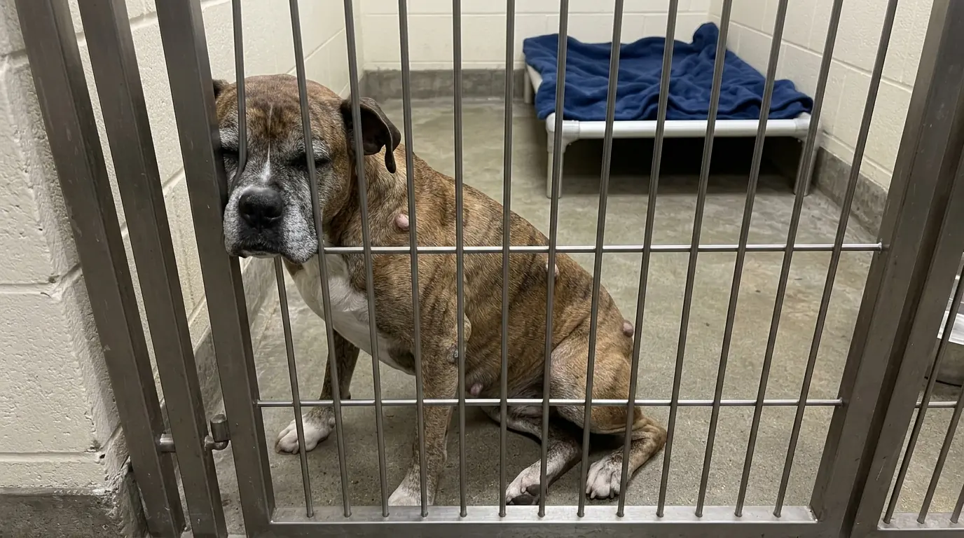 Ellie Stays Against the Kennel Gate Until Her Legs Give Out — and Her Euthanasia Deadline Is Getting Closer