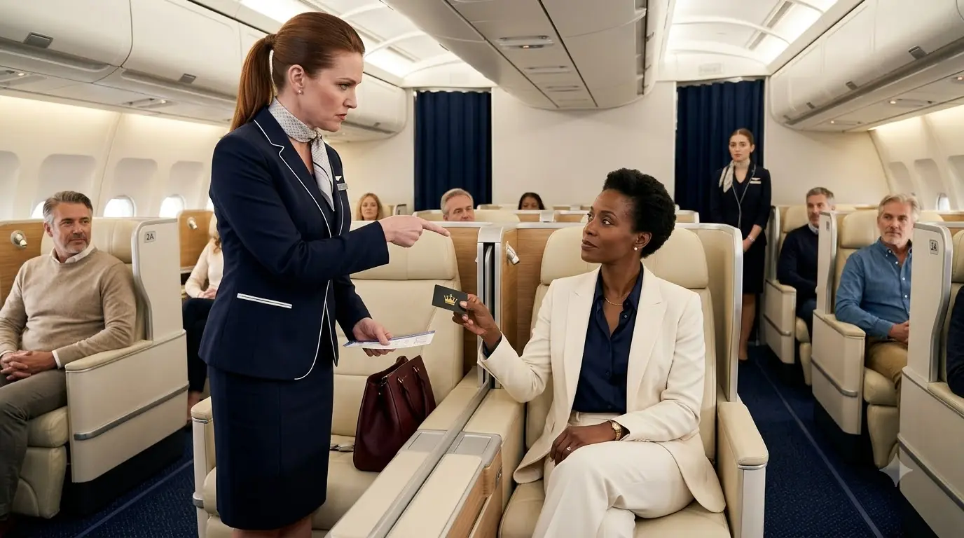 A Flight Attendant Ordered a Woman Out of First Class — Then the Captain Learned Who Was Really Sitting in Seat 2A