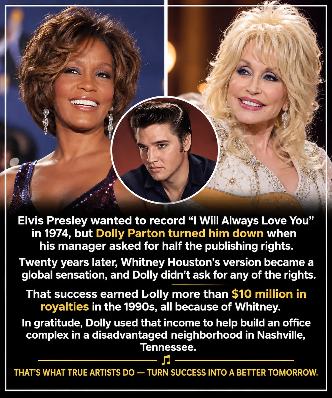 Dolly Parton Turned Down Elvis to Protect Her Song—Years Later, Whitney Houston Helped Make It a Global Phenomenon