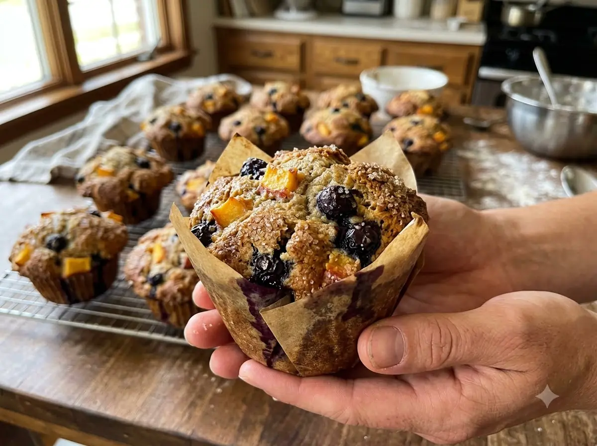 Perfect Peach Blueberry Muffins – Buttery, Juicy & Bakery-Style