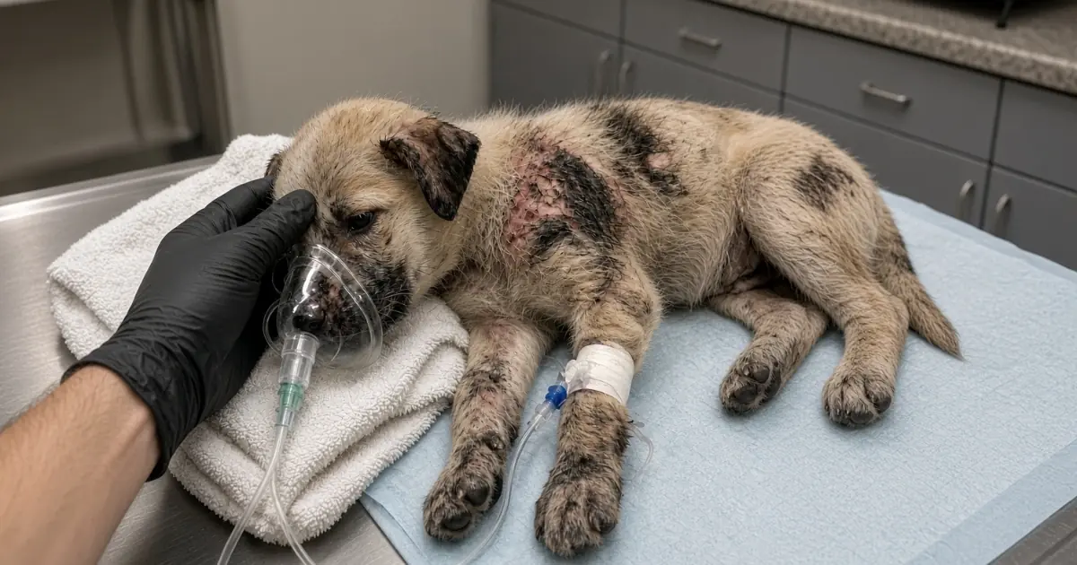 Ember Arrived Barely Moving After an Abandoned-House Fire—His Burned Paws Were Only Part of the Danger