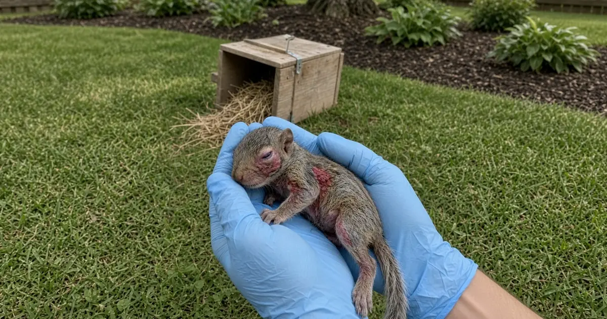 A Squirrel Nesting Box Came Crashing Down With a Baby Still Inside — The Tiny Survivor Was Found Injured Beside the Wreckage