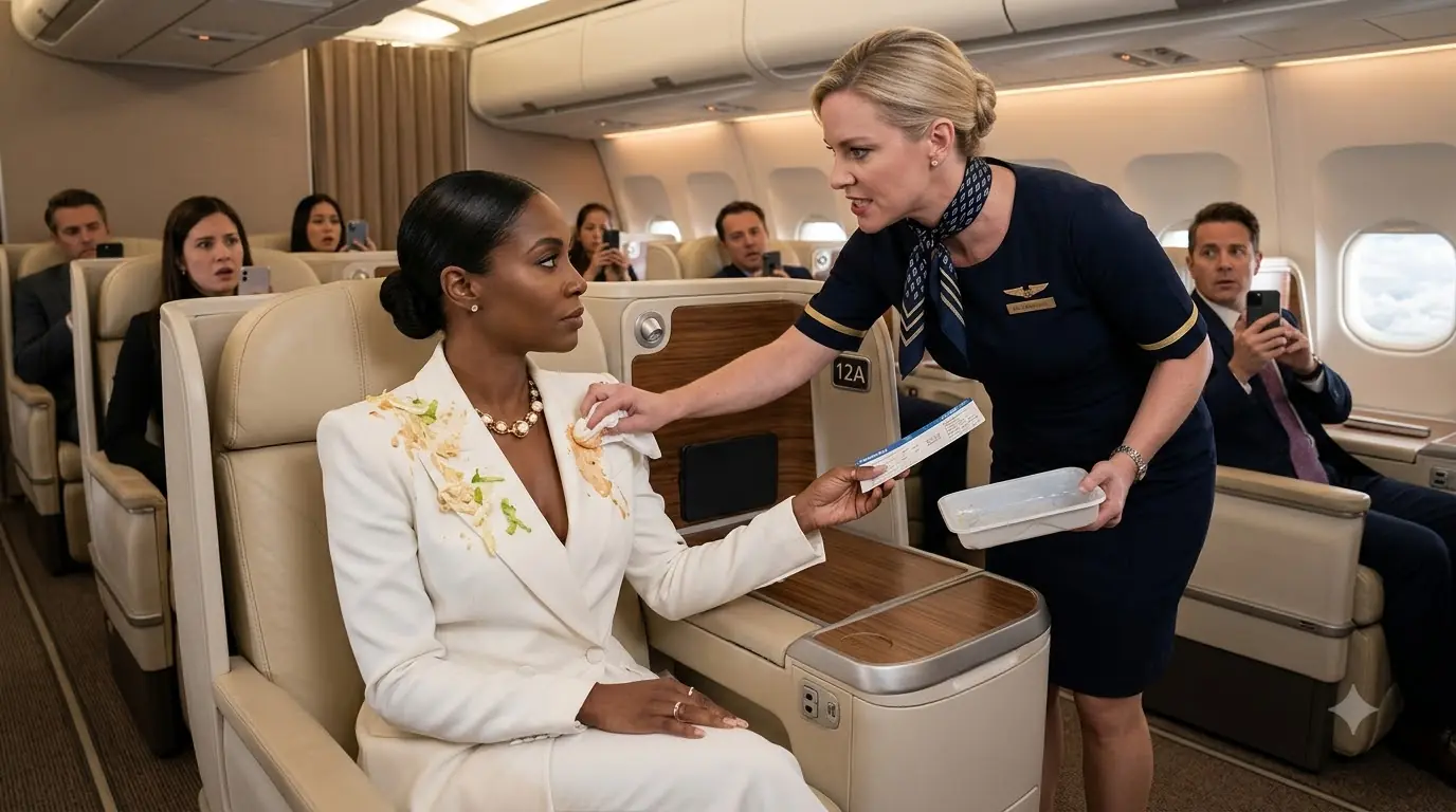 Flight Attendant Dumped Food on a Quiet First-Class Passenger — Then One Message Revealed Who Controlled the Airline
