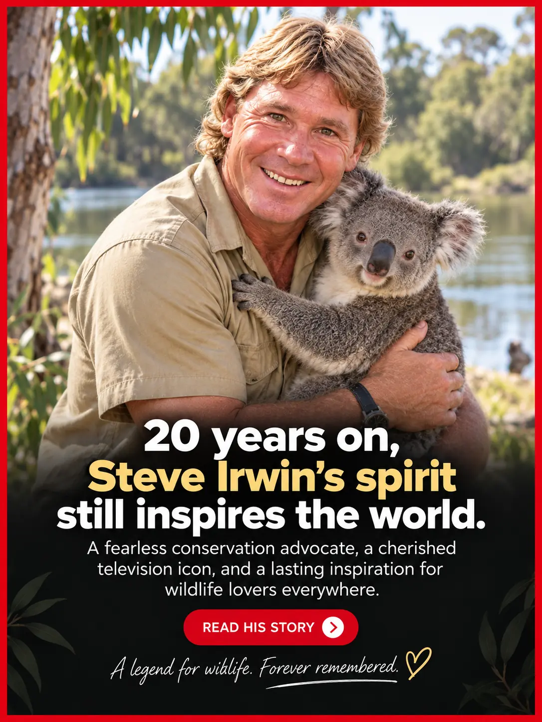 Two decades later, Steve Irwin’s passion for wildlife still inspires millions around the world. Read his incredible story in the comments. ❤️🐊