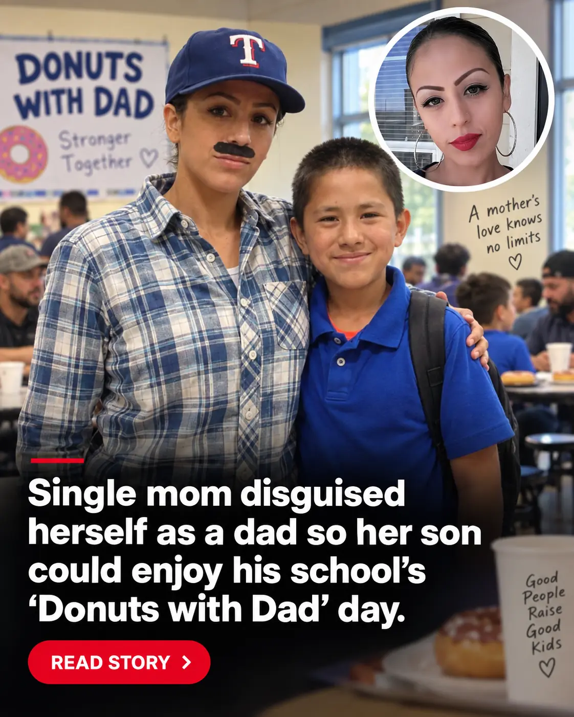 Mom Wears a Fake Mustache to Join Her Son at “Donuts with Dad”
