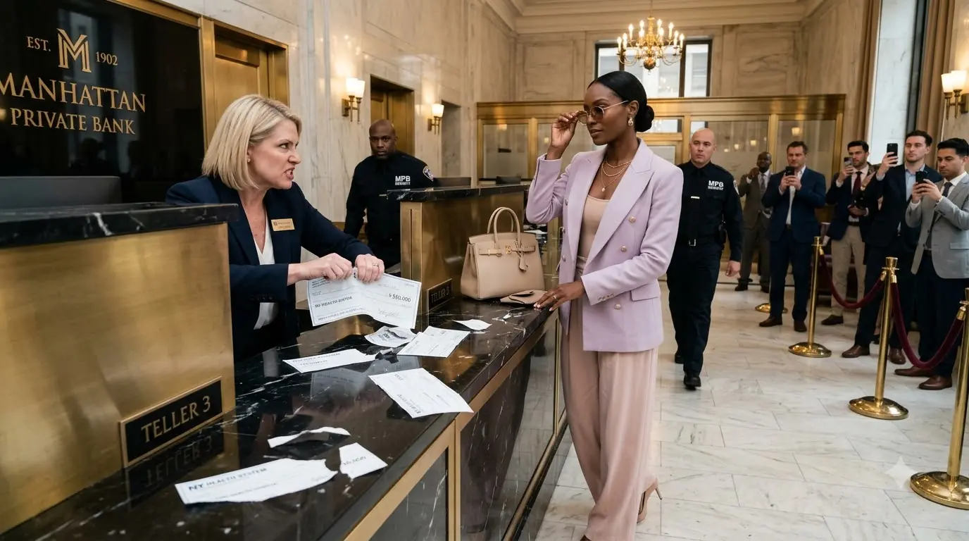 The Bank Manager Tore Up Her $50,000 Hospital Check — Thirteen Minutes Later, the Chairman Stepped Out of the Private Elevator